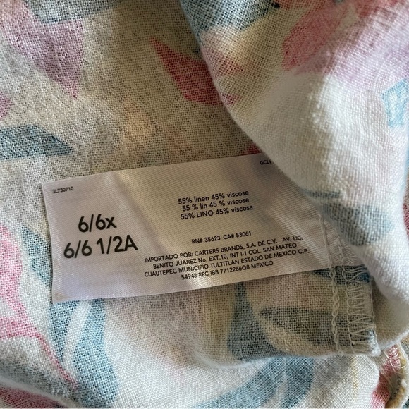 Carter’s Floral Linen Dress Kids Girls 6/6X Sleeveless Sundress Summer Beach - Picture 10 of 11